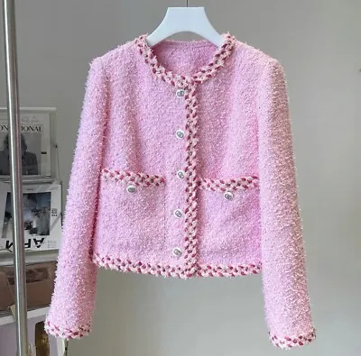 £80 • Buy Handmade Tweed Boucle Pink Summer Jacket With Trim Uk Size 6-8, 10-12