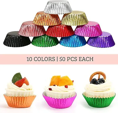 $11.99 • Buy 500Pcs Foil Cupcake Liner Muffin Liner Metallic Cupcake Wrapper Baking Cups