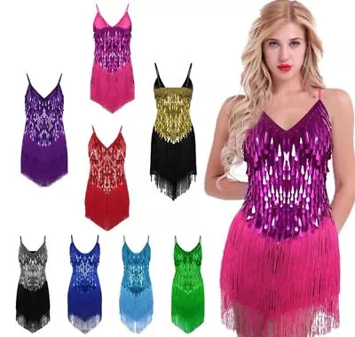 £36.08 • Buy Women Sequin Fringe Tassels Party Dance Dress Samba Tango Latin Ballroom Costume