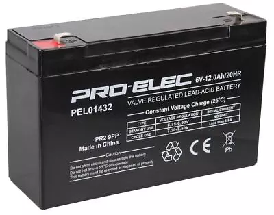 PRO ELEC - 12Ah 6V AGM Lead Acid Battery • £26.26
