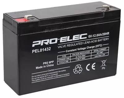 £23.45 • Buy PRO ELEC - 12Ah 6V AGM Lead Acid Battery