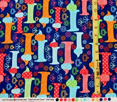 Fabric - Novelty  Dachshund Days  Dog & Flowers 100% Cotton - By The Yard - New! • $17.50