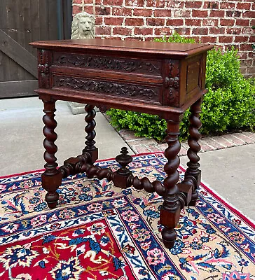 Antique French BARLEY TWIST Jewelry Chest Side End Table Sewing Box Oak 19thC • $2475