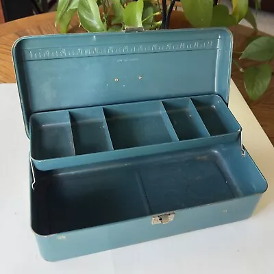 Vintage 1960's Union Utility Chest Teal Metal Tool Fishing Tackle Box #161360 • $26.50
