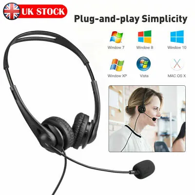 USB Wired Call Center Headset Noise Cancelling Headphone With Microphone MIC UK • £9.29