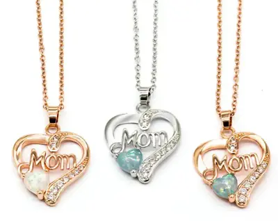 Love Heart Mom Pendant Necklace Cubic Zircon Mum Mother's Day Christmas Gift UK • £3.99