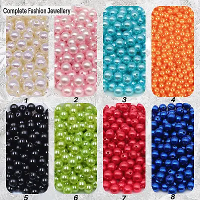 6MM 100 Multicoloured Imitation Pearl Beads Round Plastic Acrylic Loose Beads • £1.99