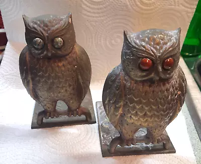 Vintage Owl Bookends Metal Brass MCM Stone Eyes • $29.99
