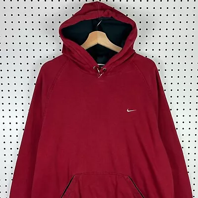 Y2K Nike Size XL Hoodie Sweatshirt Mini Swoosh Vintage Red Maroon Streetwear 90s • $28.85