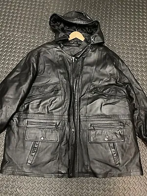 Excelled 4XL Motorcycle 100% Leather Jacket Black Full Zip With Hood • $149.99