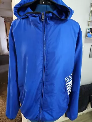 Emporio Armani - Ea7 - Wind/water Repllent Blue Zip Hoodie Size Small Big Logo • £19.99