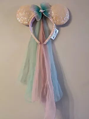 Disney Parks Minnie Mouse Ears Butterfly Princess Fairy Headband Pastel Veil • $16