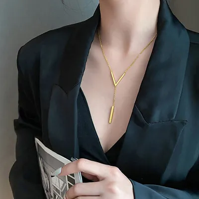 Stainless Steel V-Shaped Long Clavicle Necklace Stainless Steel Chain Jewelry-wq • £4.16