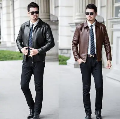 New Spring/ Fall Men Faux Leather Jacket Casual Solid PU Coats Lapel Jacket Gift • $41.69