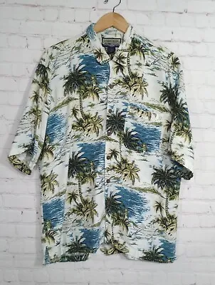 Vintage OP- OCEAN PACIFIC Hawaiian Tropical Palm Trees Rayon/Cotton Shirt Size L • $22.50