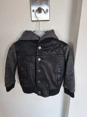 £5.99 • Buy River Island Mini Baby Boys Hooded Leather Jacket - Black/grey Size 9-12 Months