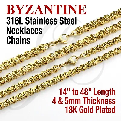 Byzantine18K Gold Plated Stainless Steel Chains Necklace 14in - 32in Men • $19