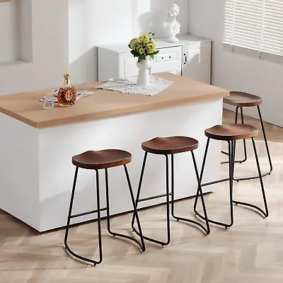 Bar Stools Set Of 4 Saddle Seat Bar Stools With Metal Legs Rustic Backless Cou • $268.88