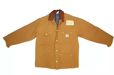 Vintage Carhartt Mens 6BLCT Brown Duck Button Front Blanket Lined Coat 46 Tall • $149.99