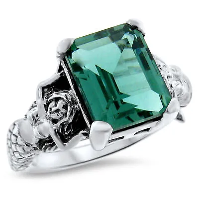 Mermaid Ring Victorian Style 925 Sterling Silver Simulated Emerald Ring     828x • $24.99