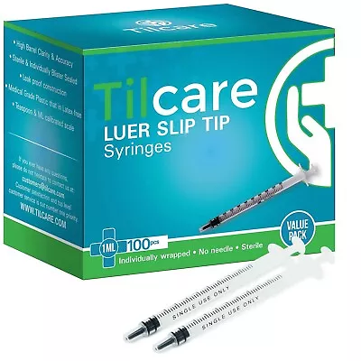 $20.99 • Buy 1ml Syringe Without Needle Luer Slip 100 Pack By Tilcare - Sterile