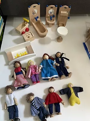 $45 • Buy Melissa & Doug Ryans Room Wooden Dollhouse Furniture Figures Baby Stroller Lot