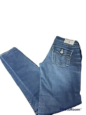 True Religion Skinny WFLPS Low Rise Jeans Size 27 Embroidered Tapered Leg • $22.99