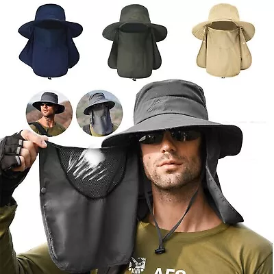 Wide Brim Sun Hat UV Protection Bucket Cap For Hiking Camping Fishing Safari Men • $19.49