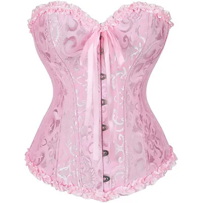 Women Jacquard Lace Up Boned Overbust Vicktorian Corset Gothic Lady Bustier • $21.99