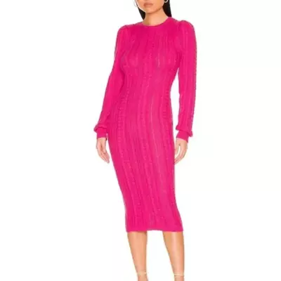 Majorelle Sasi Sweater Dress Bright Barbie Pink Knit Open Back Midi Small • $45