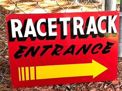 $49 • Buy RACE TRACK Vintage Hand Painted Road Sign Horse Go Kart Speedway Nascar Entrance