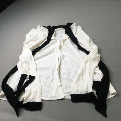 $7.49 • Buy Zara Womens Shirt Beige Black Small Trafaluc Collection Flowy Blouse Button Up