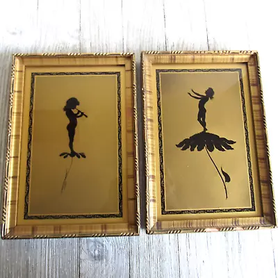 Vintage C.A.Richards Pair Gold Silhouette Elfen Music/Divine Youth Reverse Paint • $74.99