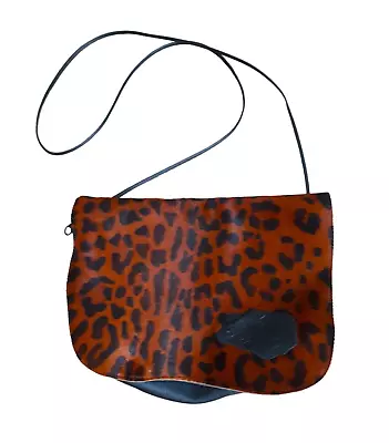 Carlos Falchi Vintage Leopard Print Leather Pony Hair Crossbody Bag • $45