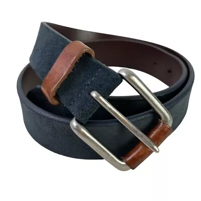 Johnston & Murphy Mens Navy Blue Suede & Brown Leather Belt & Buckle Sz 34 • $27.59