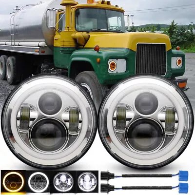 7'' Inch Round LED Headlights Sealed Hi/Lo Beam With DRL Light For Mack R Series • $52.99