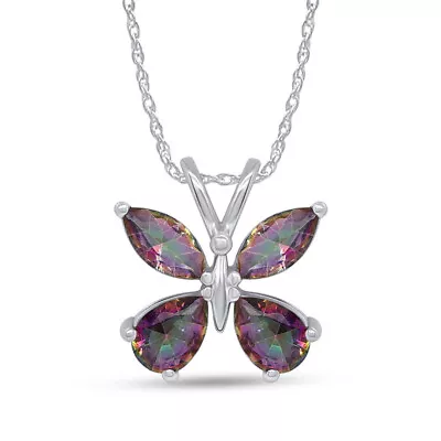 Mystic Fire Topaz Butterfly Pendant Necklace 14K White Gold Plated • $41.39