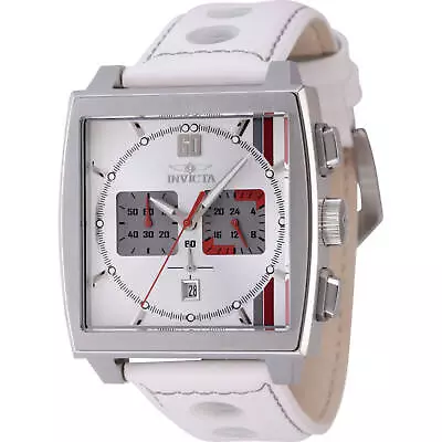 Invicta Men's Watch S1 Rally Chrono Silver Tone Dial White Leather Strap 46837 • $153.75