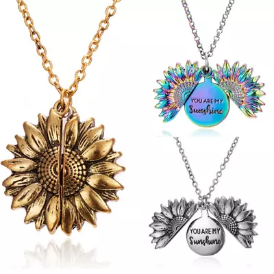 New You Are My Sunshine Open Locket Sunflower Pendant Necklace Jewelry Gifts UK • £3.65