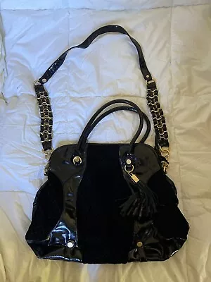 R + J Large Black Leather And Velvet Purse • $30