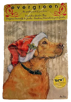 SALE~GOLDEN LAB RETRIEVER WEARS SANTA CAP DOG FLAG~SIZE 12x18 BY EVERGREEN • $10.99