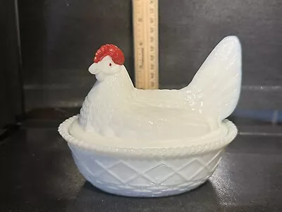 Vintage Westmoreland Milk Glass Chicken Hen Nest Covered Dish ~ 5 3/4  X 5  🐓 • $16