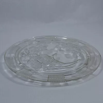 Vintage Clear Glass Cake Plate Platter Footed Ribbed Floral Serveware Kitchen • $13