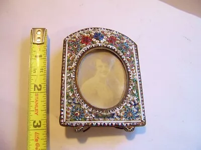 Antique Micro Mosaic Mini Photo Frame Floral Flowers 3 1/4 Inch • $24.50