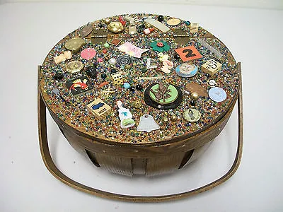 MEMORY ART Assemblage/Found Object  Outsider  Folk Art Treasure Handle Basket • $129