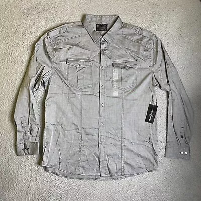 Marc Ecko Shirt Men 2XL Cut & Sew Button Up Long Sleeve Metallic Gray Casual NWT • $23.88