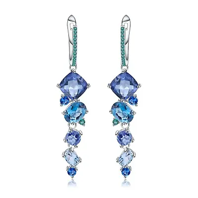 Natural Mystic Quartz Topaz 925 Sterling Silver Irregular Luxury Drop Earrings • $89.99