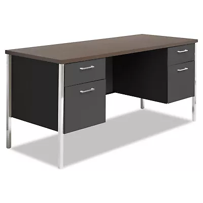 Alera Double Pedestal Steel Credenza 60w X 24d X 29-1/2h Walnut/Black SD6024BM • $761.95