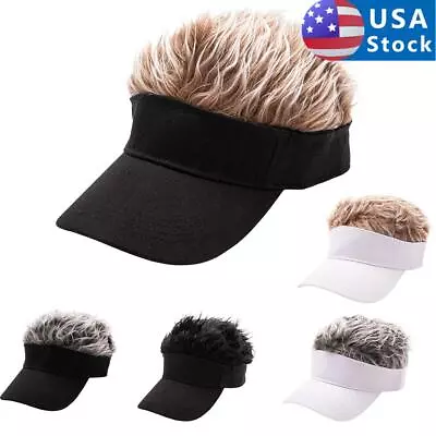 Men's Flair Hair Sun Visor Cap With Fake Hair Wig Baseball Peaked Hat Cap Unisex • $10.98