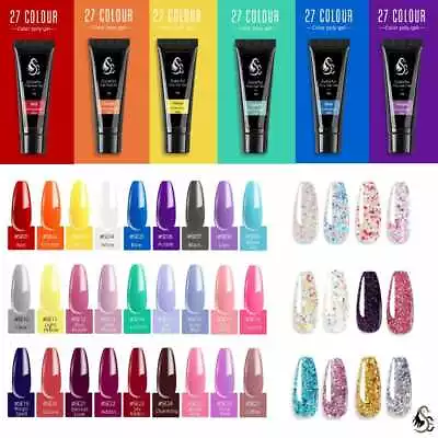 Poly Building Gel DIY Kit Jelly Crystal Nail Art Quick Extension Glitter Polygel • £2.99